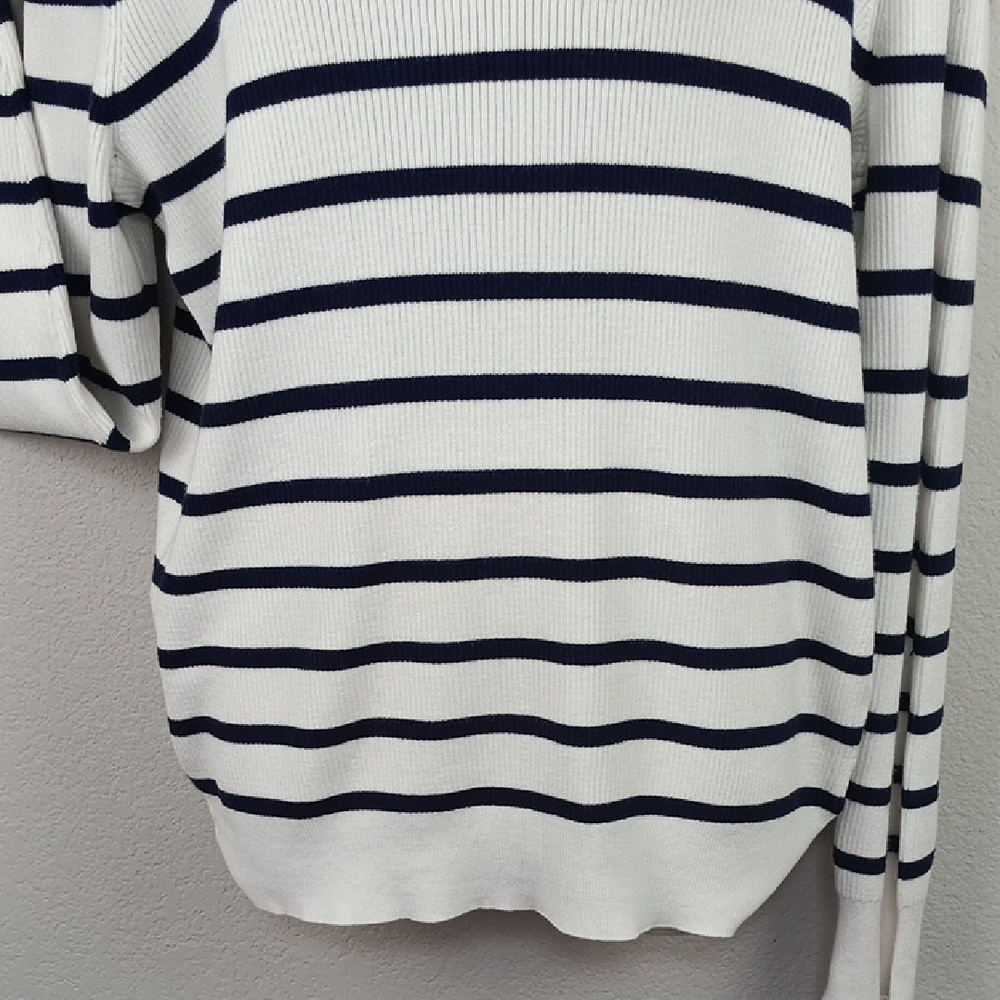 Anne Klein Womens Navy Blue/ White Striped Long Sleeve Knit Sweater sz L - Picture 6 of 12